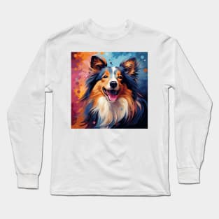 Colorful cute Sheltie dog painting Long Sleeve T-Shirt